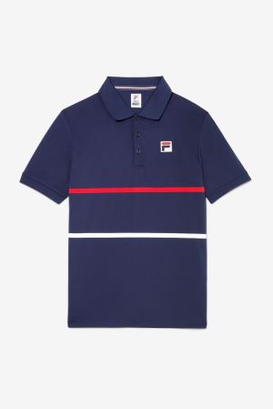 FILA Heritage Striped Polos Navy / Red / White,Mens Tennis | CA.BLFSGC058